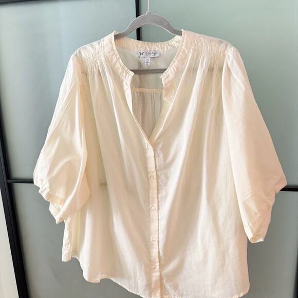 Jessica Simpson Blouse Women’s Plus Size 3X Ivory Top 100% Cotton Loose Woven - Picture 5 of 14